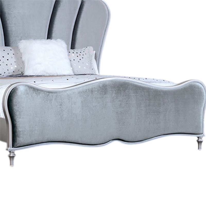 Eleena Queen Bed-Scalloped Padded Channel Tufting-Silver Upholstery