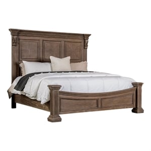 Reven King Bed-Weathered Oak-Solid Wood-Intricate Carved Details