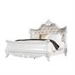 Valena King Size Bed-Ivory Upholstery-Wing Back-Crown Carved Top
