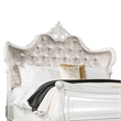 Valena King Size Bed-Ivory Upholstery-Wing Back-Crown Carved Top