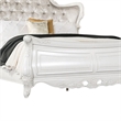 Valena King Size Bed-Ivory Upholstery-Wing Back-Crown Carved Top