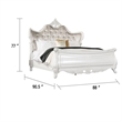 Valena King Size Bed-Ivory Upholstery-Wing Back-Crown Carved Top