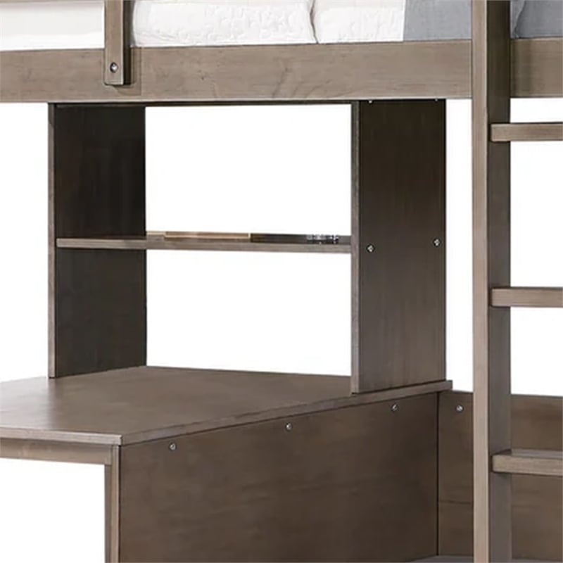 Cally Twin Loft Bed with Workstation Storage and Guardrails-Gray