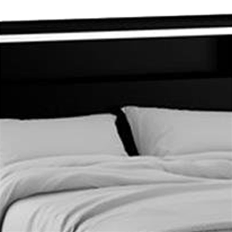 Cari King Size Bed w LED Lit Bookcase Shelf-Black-Chrome-Solid Wood