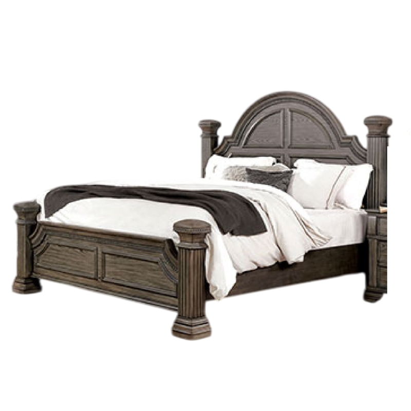 Akia Queen Bed-Gray Solid Wood-Classic Reeded Posts-Molded Trim