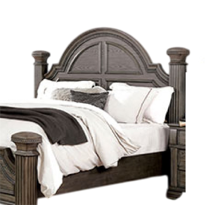 Akia Queen Bed-Gray Solid Wood-Classic Reeded Posts-Molded Trim