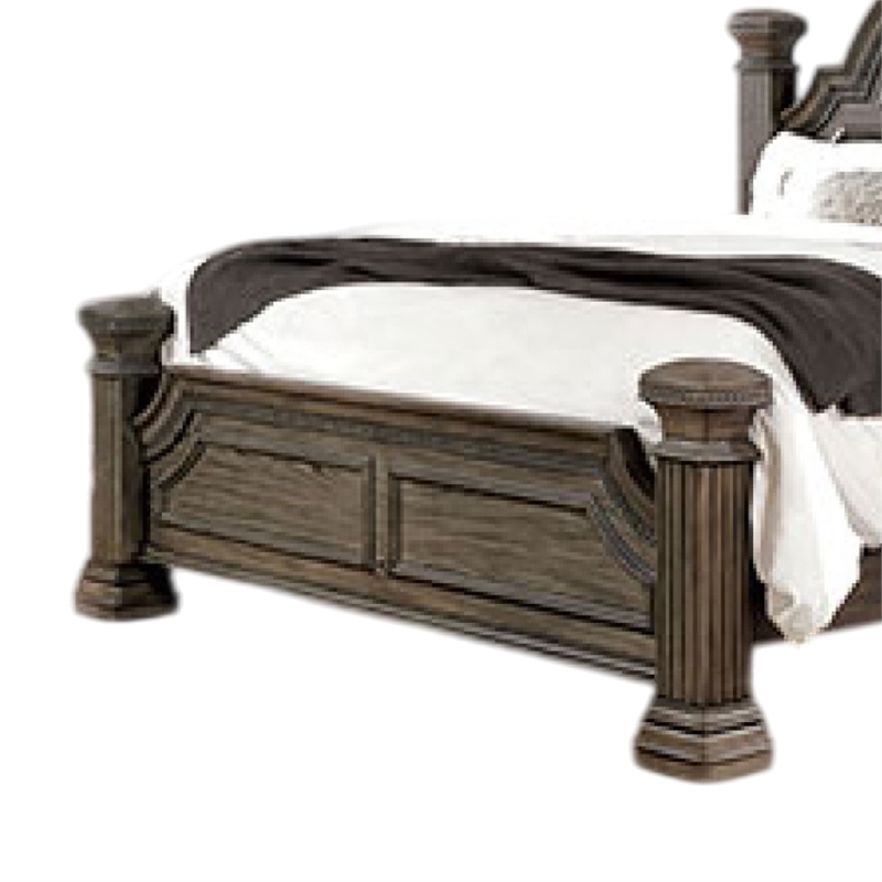 Akia Queen Bed-Gray Solid Wood-Classic Reeded Posts-Molded Trim