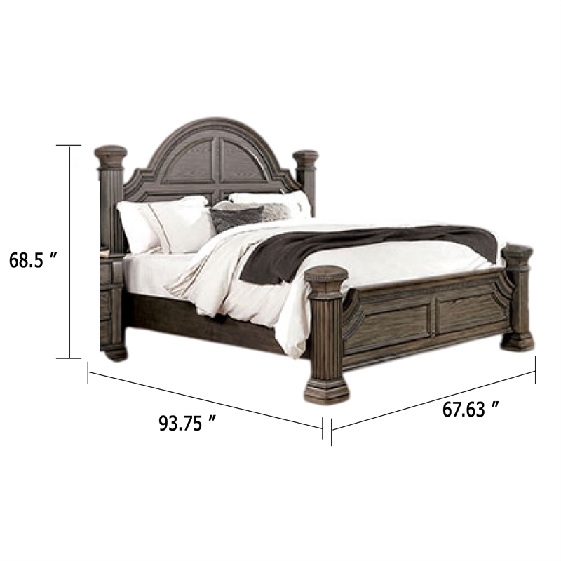 Akia Queen Bed-Gray Solid Wood-Classic Reeded Posts-Molded Trim