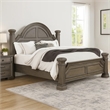Akia Queen Bed-Gray Solid Wood-Classic Reeded Posts-Molded Trim