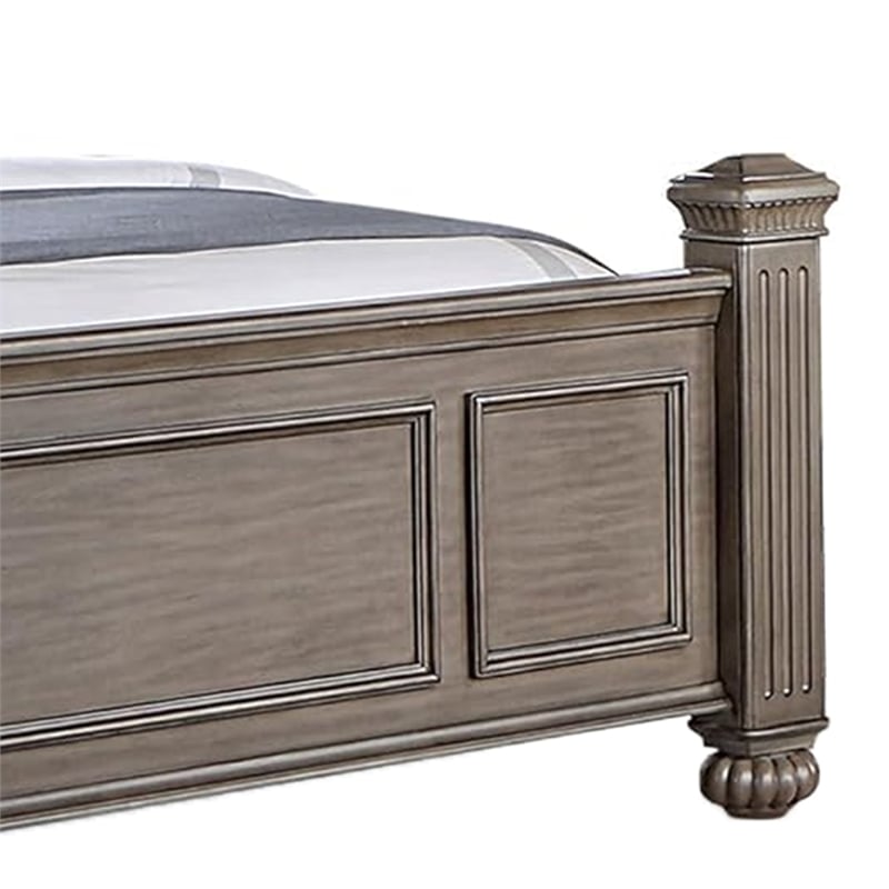 Recus California King Bed-Carved Floral Details-Arched Headboard-Gray