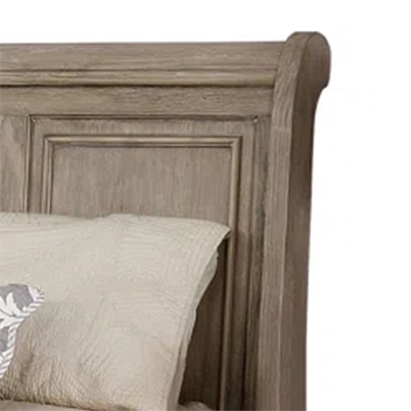 Ava King Bed with Footboard Storage and Bun Feet-Gray Solid Wood