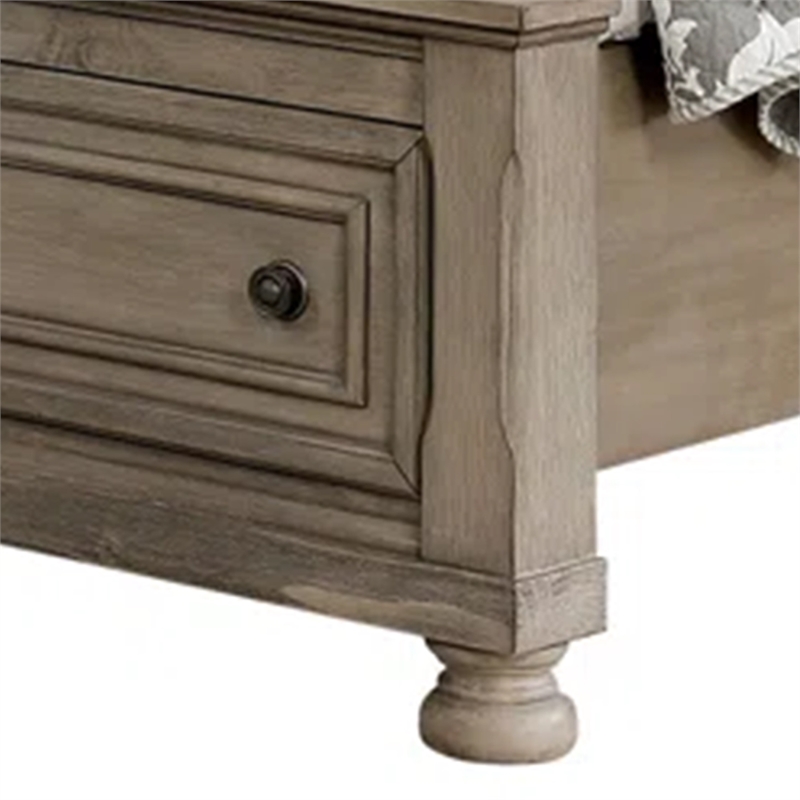 Ava King Bed with Footboard Storage and Bun Feet-Gray Solid Wood