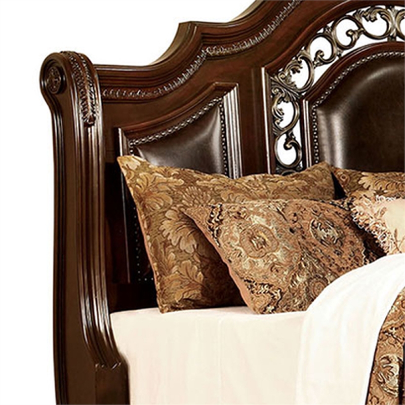 Fleur Queen Bed-Padded Headboard-Bun-Feet-Cherry Espresso Brown