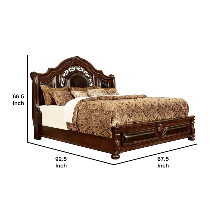 Fleur Queen Bed-Padded Headboard-Bun-Feet-Cherry Espresso Brown