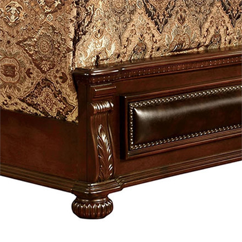 Fleur Queen Bed-Padded Headboard-Bun-Feet-Cherry Espresso Brown