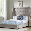 Rozy Queen Bed with Wingback Headboard-Nailhead Trim-Gray Upholstery