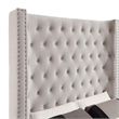 Rozy Queen Bed w Wingback Tall Headboard-Nailhead Trim-Ivory Upholstery