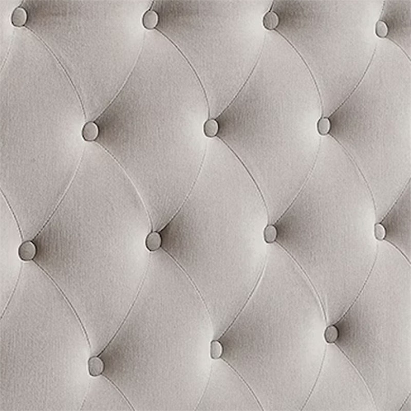 Rozy Queen Bed w Wingback Tall Headboard-Nailhead Trim-Ivory Upholstery