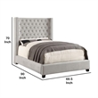 Rozy Queen Bed w Wingback Tall Headboard-Nailhead Trim-Ivory Upholstery