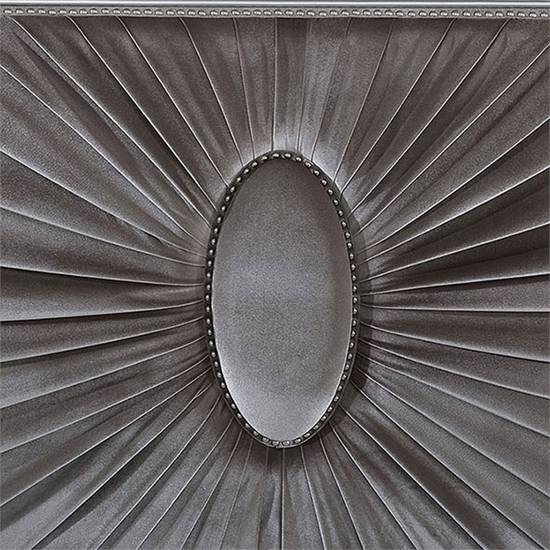 Xan Queen Bed-Silver Wood-Gray Pleated Velvet Upholstery