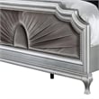 Xan Queen Bed-Silver Wood-Gray Pleated Velvet Upholstery