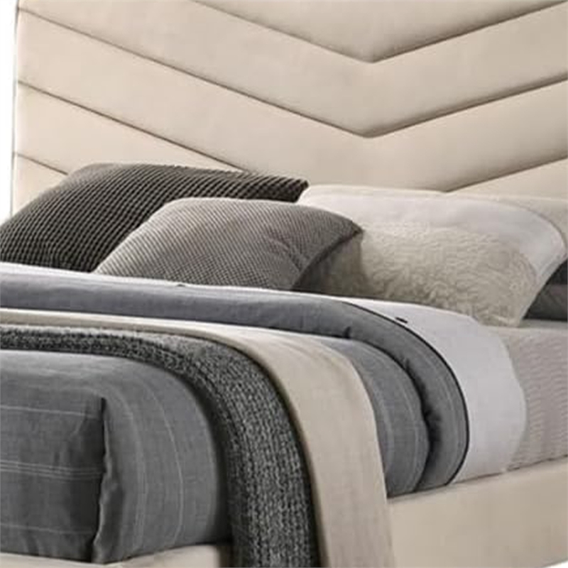 Vevy King Size Bed-Chevron Tufted Beige Flannelette Upholstery