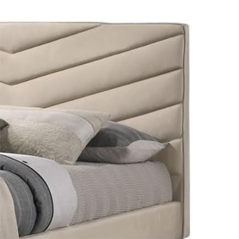 Vevy King Size Bed-Chevron Tufted Beige Flannelette Upholstery