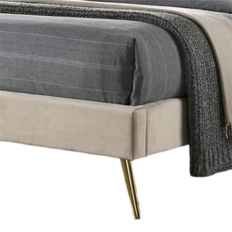 Vevy King Size Bed-Chevron Tufted Beige Flannelette Upholstery