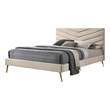Vevy King Size Bed-Chevron Tufted Beige Flannelette Upholstery