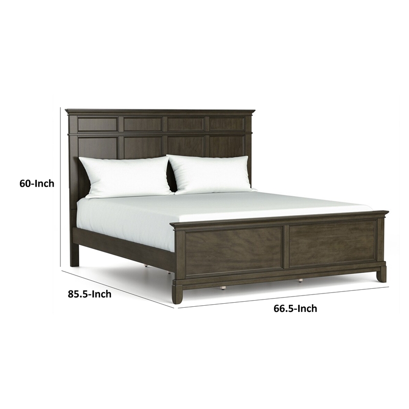 Revy Queen Size Bed-Traditional Crown Moldings-Gray Solid Wood