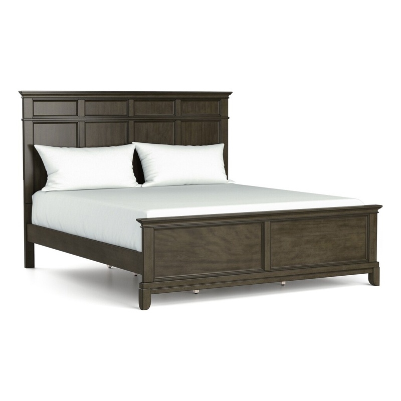 Revy Queen Size Bed-Traditional Crown Moldings-Gray Solid Wood