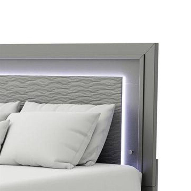 Aliso California King Size Bed-LED Panel Headboard-Metallic Gray