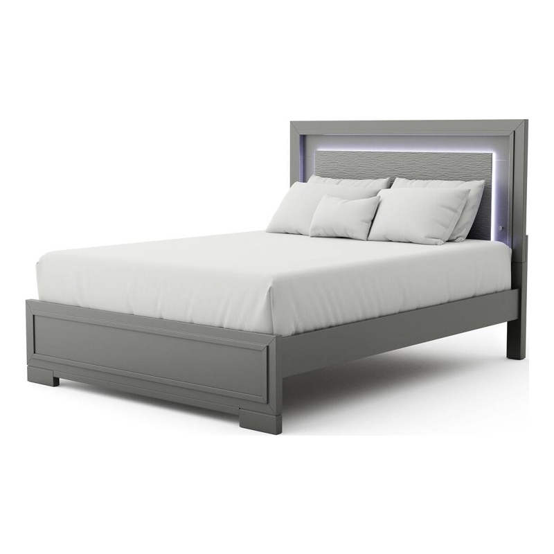 Aliso California King Size Bed-LED Panel Headboard-Metallic Gray