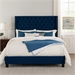 Hiu King Size Bed-Wingback Headboard-Navy Blue Velvet Like Upholstery