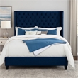 Hiu King Size Bed-Wingback Headboard-Navy Blue Velvet Like Upholstery