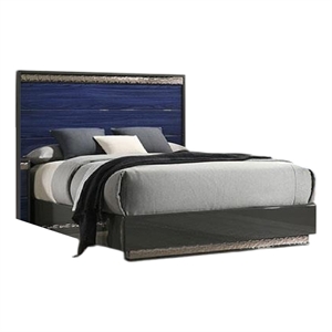 Cote King Bed-Slat Panel Headboard-Ash Gray and Indigo Blue Wood