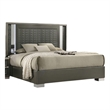 Levi Queen Bed-Dark Gray-Solid Teak and Rubberwood-Modern LED Lighting
