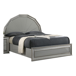 Cyl Queen Bed-Metallic Gray-Scale Molded Trim-Rubberwood-LED Lit