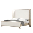 Fea Queen Bed-Natural Oak-Shelter Padded Headboard-White Upholstery