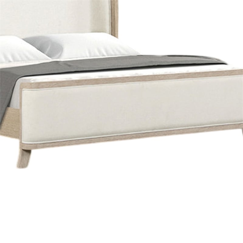 Fea Queen Bed-Natural Oak-Shelter Padded Headboard-White Upholstery