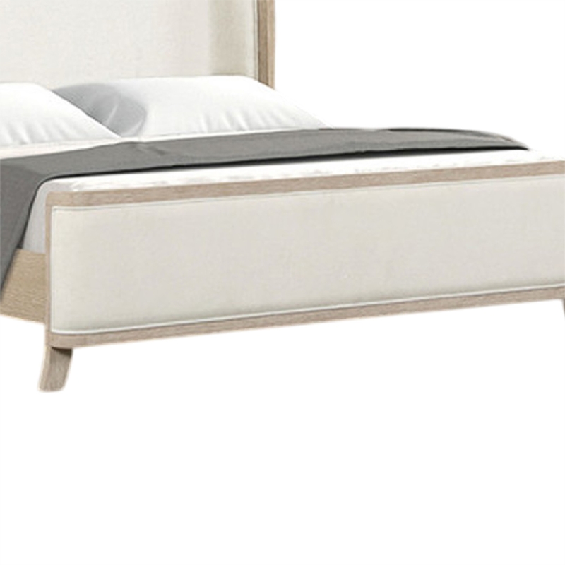 Fea Queen Bed-Natural Oak-Shelter Padded Headboard-White Upholstery