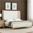 Fea Queen Bed-Natural Oak-Shelter Padded Headboard-White Upholstery