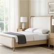 Fea Queen Bed-Natural Oak-Shelter Padded Headboard-White Upholstery