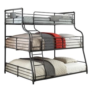 Oggy 3 Tier Twin over Full over Queen Triple Bunk Bed-Black Metal