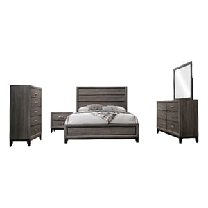 Mela 5pc Cal King Bed Set-Nightstand-Tall Chest-Mirror-Oak Gray