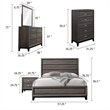 Mela 5pc Full Bed Set-Nightstand Dresser Chest and Mirror-Oak Gray
