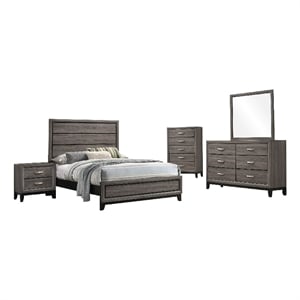 Mela 5pc Full Bed Set-Nightstand Dresser Chest and Mirror-Oak Gray