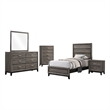 Mela 5pc Twin Bed Set-Nightstand Dresser Chest and Mirror-Oak Gray