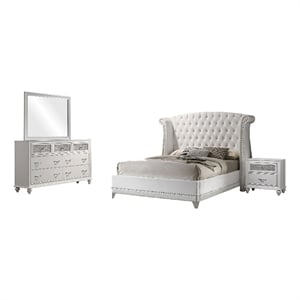 Dini 4pc Queen Bedroom Set-Tufted Wingback in White Velvet w Crystals