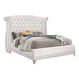 Dini Glam 5pc King Bedroom Set-Tufted Wingback in White Velvet